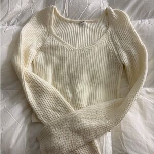Garage Cream Ribbed U-Neck Sweater